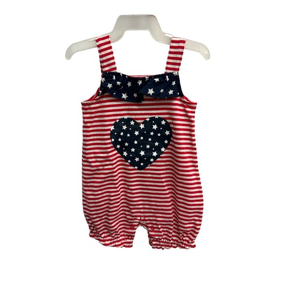 Baby Girls NWT Patriotic Red White Striped Romper Star Heart Design 3 months - Picture 1 of 9